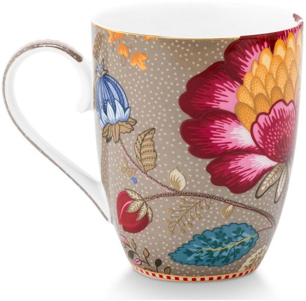 PiP Studio Becher Blooming Tales Fantasy Khaki Henkelbecher Large 0,365l, Porzellan