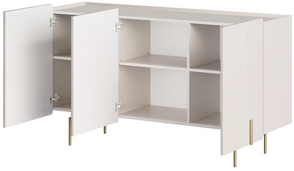 Lomadox Kommode MEAFORD-141, Kaschmir, Rillenfront, griffloses Design, 150 cm breit, 3-türig
