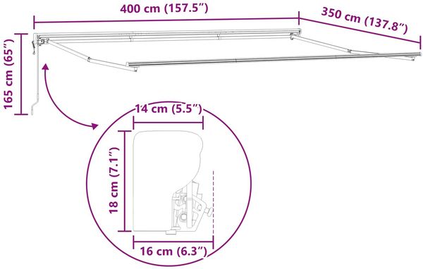 vidaXL Elektrische ausziehbare Markise Gelb, Grau und Weiß 4 × 3,5 m 3421020 Bild 11