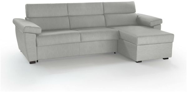 Dmora Schlafsofa mit Halbinsel Tolle, Verwandelbares Ecksofa für das Wohnzimmer, gepolstert, abnehmbar, 100 % Made in Italy, 285x160 h100 cm, Hellgrau