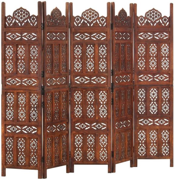 vidaXL 5-tlg. Raumteiler Handgeschnitzt Braun 200×165 cm Mangoholz 285326