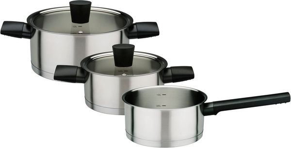 GSW Topf-Set Novero, Edelstahl 18/8 (Set, 5-tlg, 1 Kochtopf 16 x H 8,0 cm, 1 Kochtopf 20 x H 10 cm, 1 Kasserolle 16 cm), praktischen Literskala, Induktion