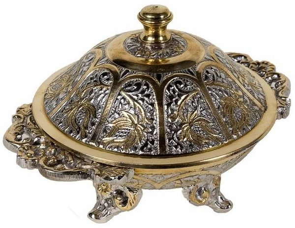 Marrakesch Orient & Mediterran Interior Zuckerdose Orientalische Zuckerdose Khasib aus Messing silber gold 14 cm Deko, Messing, (1-tlg), Handarbeit