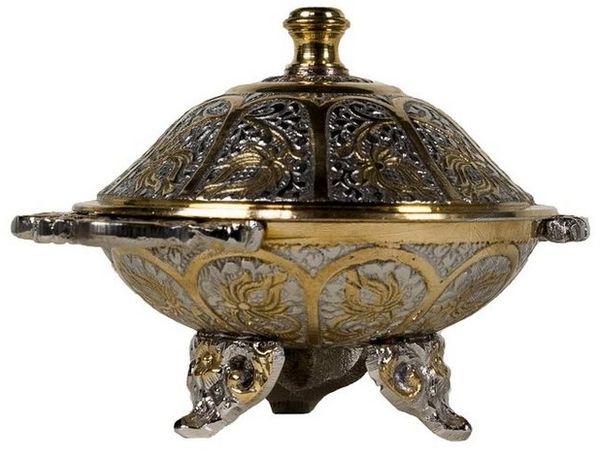Marrakesch Orient & Mediterran Interior Zuckerdose Orientalische Zuckerdose Dose Silber/Gold Khasib, Messing, (1-tlg), Handarbeit