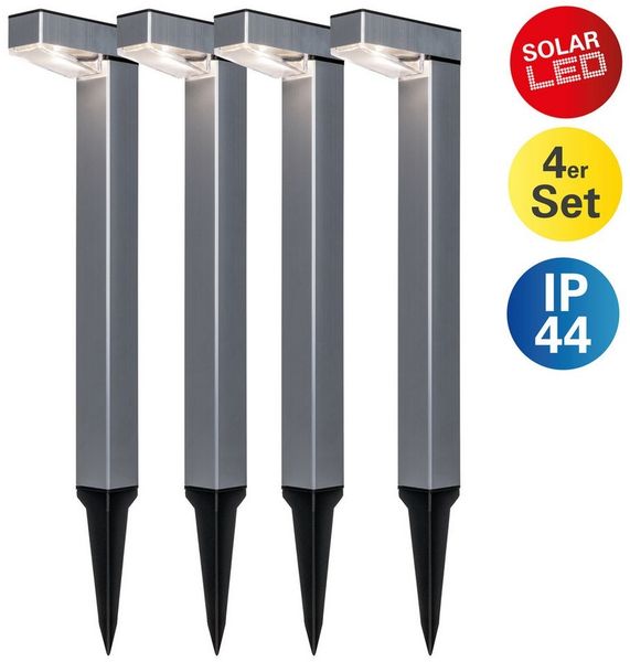 näve LED Solarleuchte Kyoto, LED fest integriert, Neutralweiß, 4er Set L-förmige Leuchten, je H: 42cm, LED neutralweiß, silberfarben