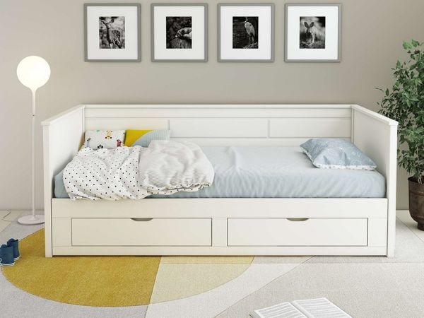 OTTO home Daybed Leorben, 2 Schlafplätze, Jugendbett, Landhausstil, Massivholz, ausziehbar, 2 Schubladen, inkl. Lattenroste, viel Stauraum, Made in EU