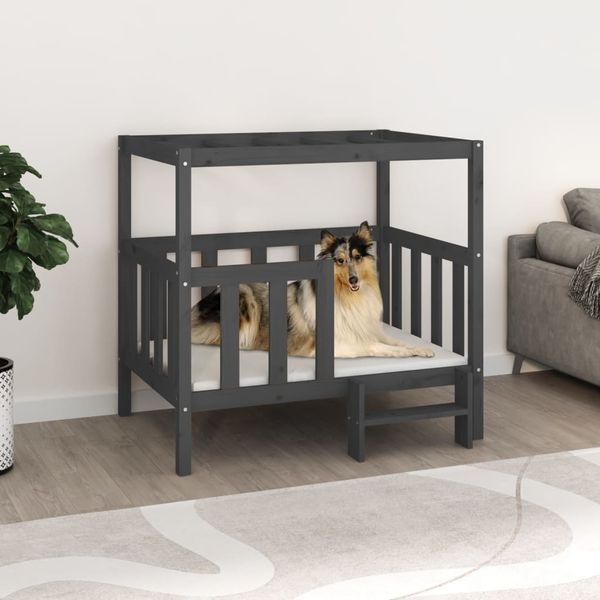 Hundebett Massivholz Kiefer, 105,5 x 83,5 x 100 cm, Grau