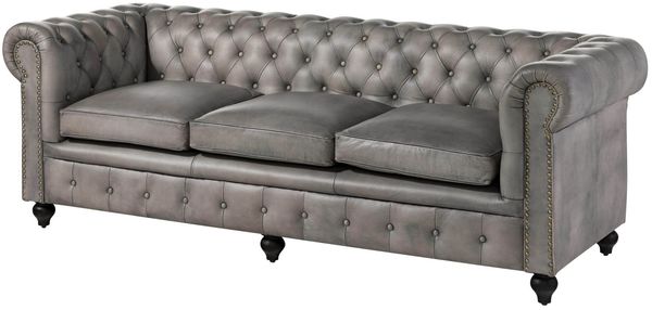 Sofa 3-Sitzer Echtleder 216x82x75 grau CHESTERFIELD #203