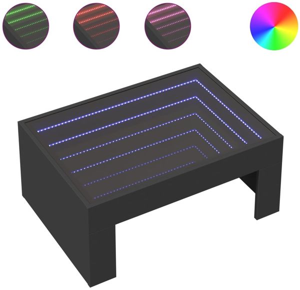 Couchtisch, Sofatisch mit Infinity-LED Schwarz 70x50x30 cm