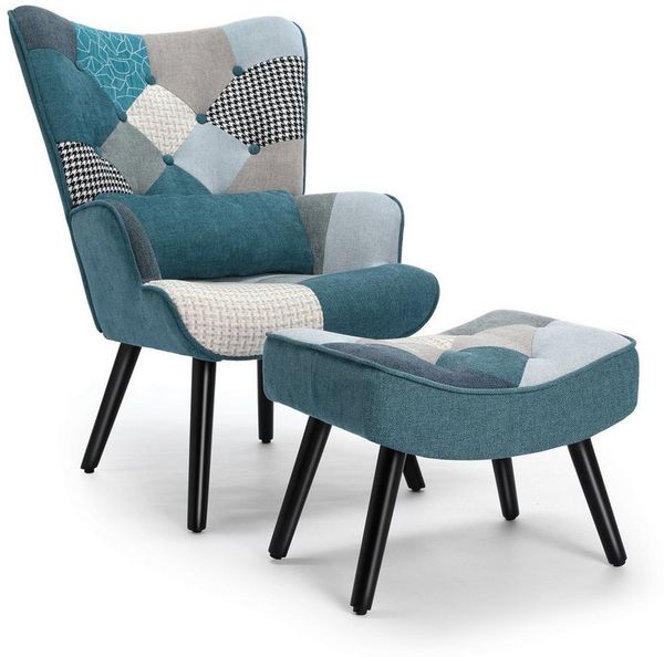 HomeMiYN Ohrensessel Relaxsessel Lehnstühle Patchwork Ohrensessel mit Hocker lesesessel, Chair
