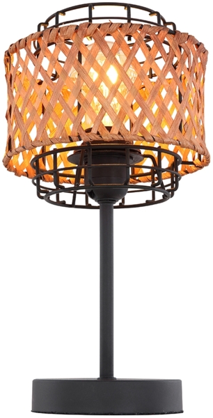 LED Boho Tischleuchte, Käfig, Bambusgeflecht, schwarz, H 32 cm