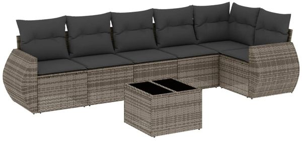 vidaXL 7-tlg. Garten-Sofagarnitur mit Kissen Grau Poly Rattan 3253737 Bild 2