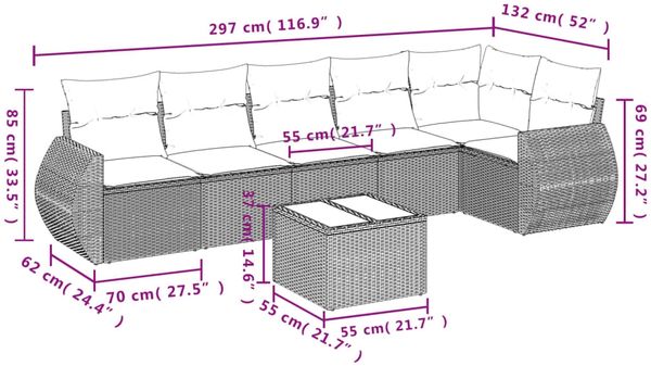 vidaXL 7-tlg. Garten-Sofagarnitur mit Kissen Grau Poly Rattan 3253737 Bild 3