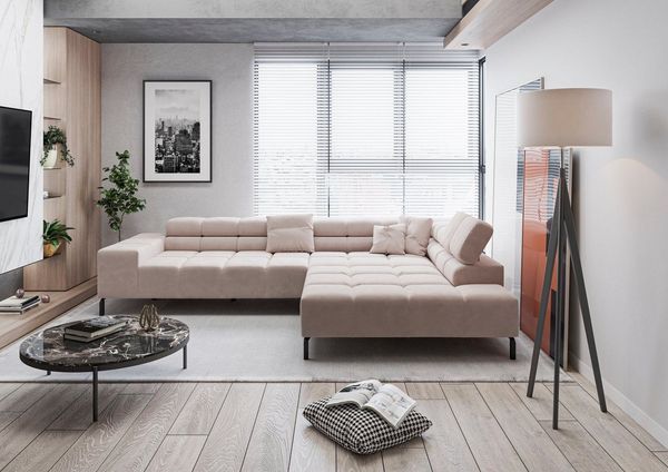 Home affaire Ecksofa Ancona New, wahlweise motorische Sitztiefenverstellung, auch in Cord, feine Steppung, mit Kopfteilverstellung, 3 Zierkissen, L-Form