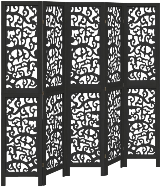 vidaXL 5-tlg. Paravent Schwarz Massivholz Paulownia 358758
