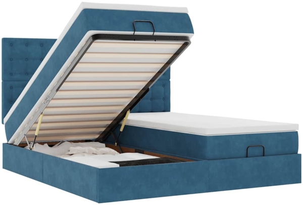 vidaXL Ottoman-Bett mit Matratzen & LEDs Dunkelblau 160x200 cm Samt 3314655