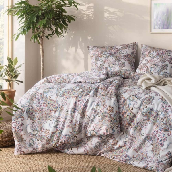 Estella Bio Mako Satin Bettwäsche 135x200 Monica rosa Paisley blau grün 3417-400 Bild 5