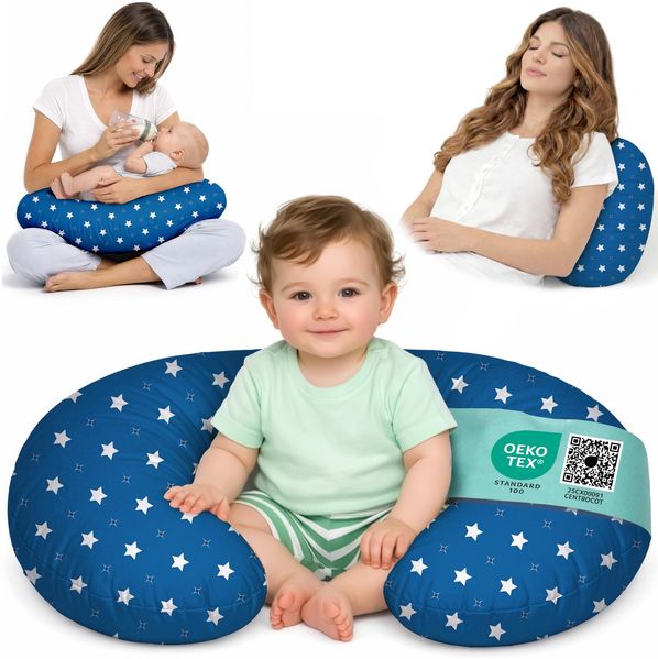 Flowen Stillkissen Klein für Neugeborene Kleines Stillkissen mit Bezug aus 100% Baumwolle und Weicher Füllung Stillhörnchen Baby Ergonomische Rückenstütze Geschenkidee für Junge Mütter und Schwangere