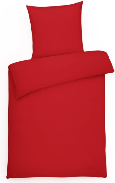 Mako-Satin Bettwäsche "Premium" aus 100% Baumwolle - Uni Rot 135x200 cm und 80x80 cm