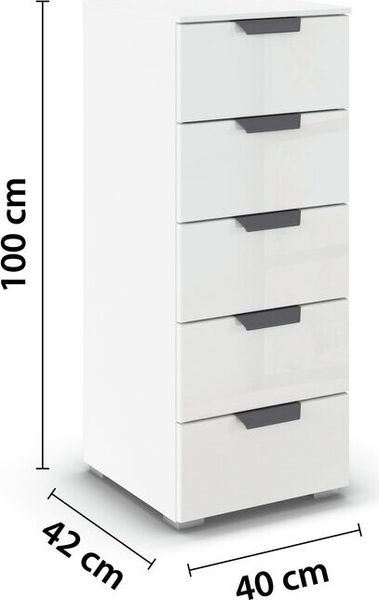 rauch Aditio Box, Kommode, 5 Schubladen, mit Glasfront, mit Softclose-Funktion, Farbe Weiß, BxHxT 40x100x42cm Bild 4