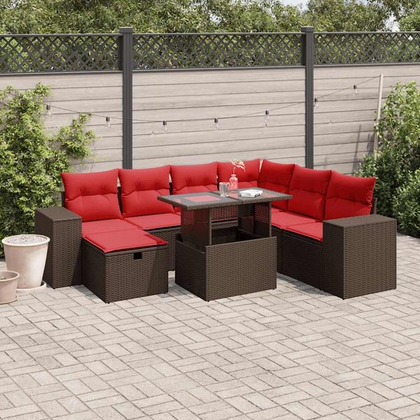 vidaXL 8-teiliges Gartensofa-Set mit Kissen, braun, Polyrattan 3275324