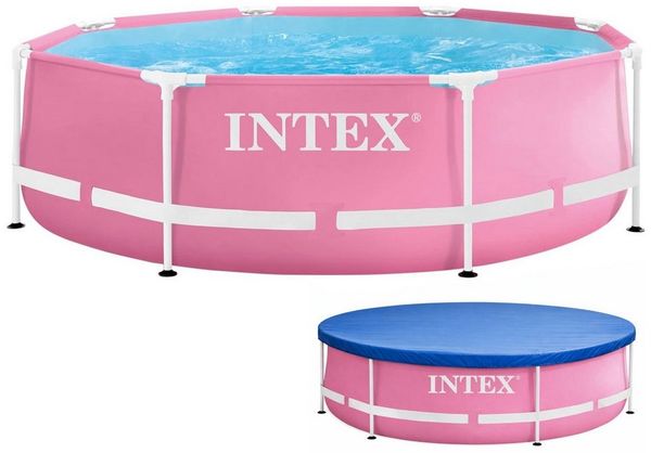 Intex Pool Pink Metal Frame Pool (244x76cm), inkl. Abdeckplane