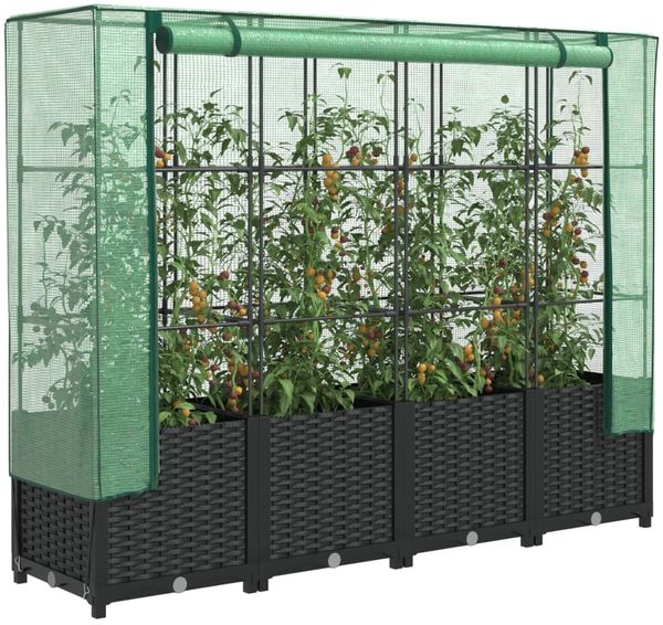 vidaXL Hochbeet mit Gewächshaus-Aufsatz Rattan-Optik 160x40x138 cm 4015816