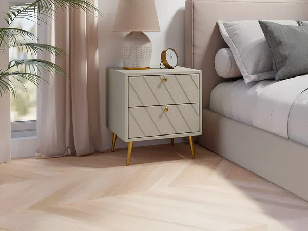 Vente-unique - TEODA Bedside table Holz, Platte Beige - B 49,5 cm x H 40 cm x L 45 cm