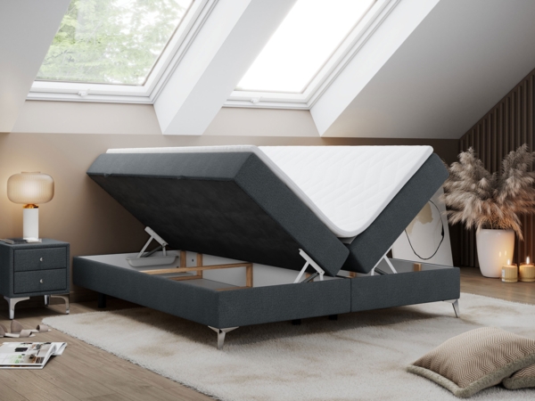 Boxspringbett - Doppelbett mit Multipocket-Matratze - LESS -200x200 - Dunkelgrau Stoff - H4 Bild 2