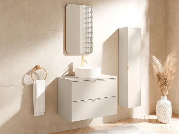 Vente-unique - ONDIL Bathroom furniture set Holz, Platte Beige - B 45 cm x H 60 cm x L 80 cm
