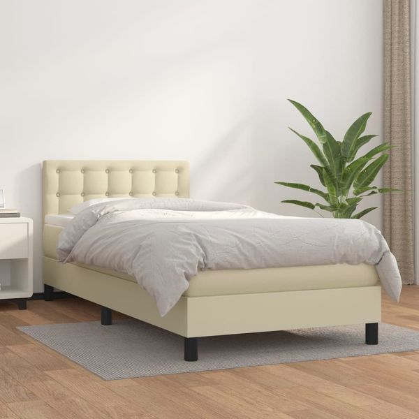 vidaXL Boxspringbett mit Matratze Creme 80x200 cm Kunstleder, Härtegrad: H2 [3141091]