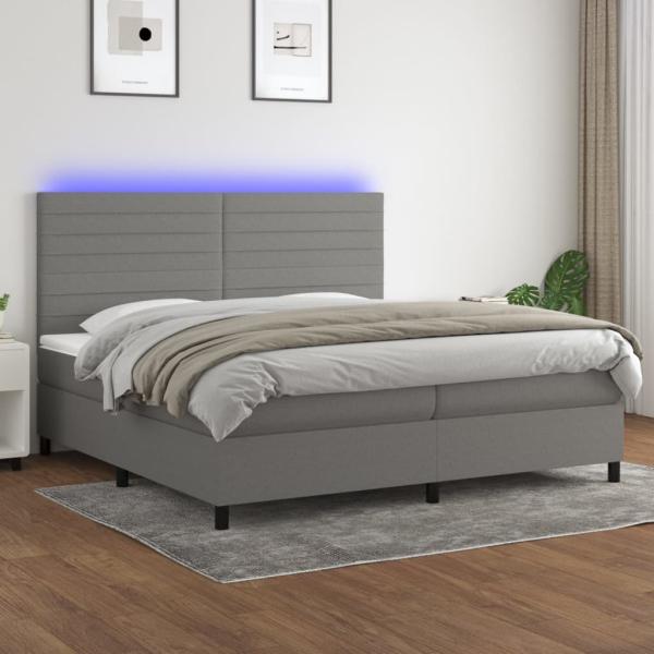 Boxspringbett mit Matratze & LED Stoff Dunkelgrau 200 x 200 cm, Härtegrad: H2 [3134982]