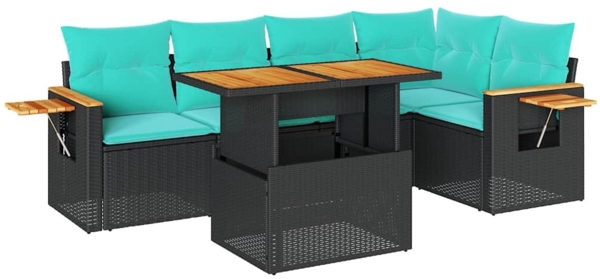 vidaXL 6-tlg. Garten-Sofagarnitur mit Kissen Schwarz Poly Rattan 3327599