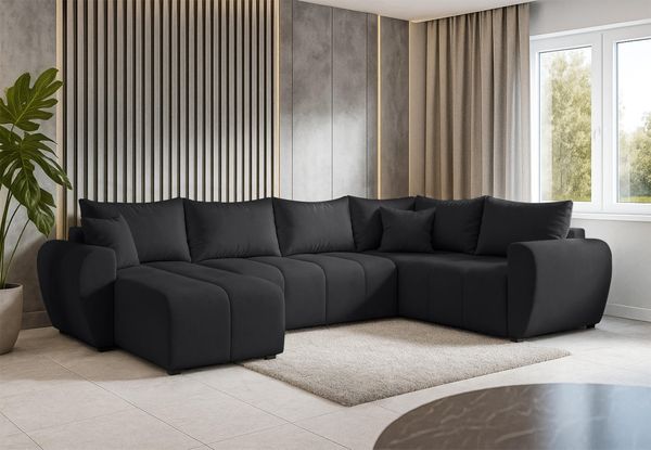 AX LIVING Malatya U XL Wohnlandschaft U Form XXL Ecksofa Schwarz modern R