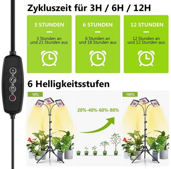 MUPOO Pflanzenlampe LED Pflanzenlicht Vollspektrum mit Ständer,60-160cm höhenverstellbar, Auto On/Off,Timer 3H/6H/12H,Grow Lights für Zimmerpflanzen