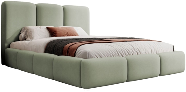 Selsey 'Bauro' Polsterbett mit Stauraum und Samtbezug, salbeigrün, 140x200