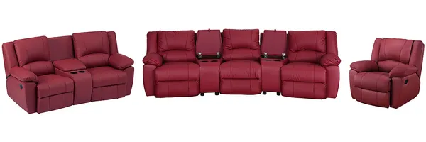 Vente-unique - AROMA Sofa and armchair set Leder Rot - B 95 cm99 cm x H 97 cm x L 201 cm102 cm308 cm