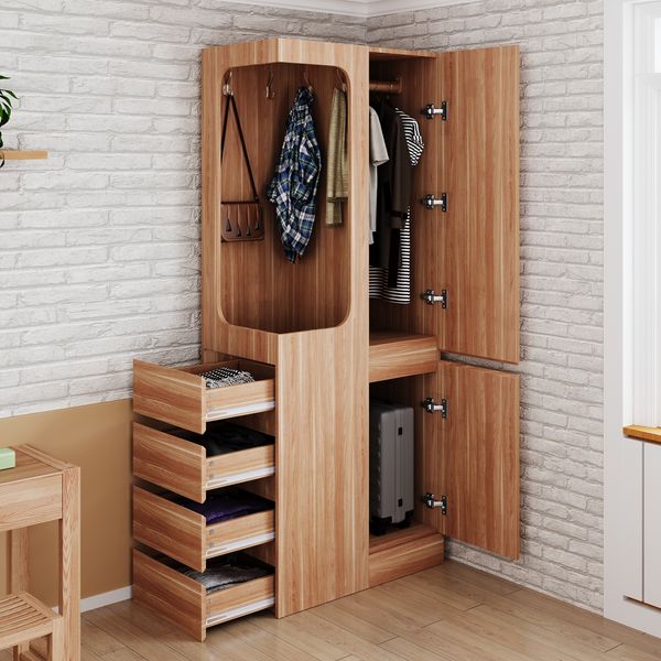 Kleiderschrank mit 4 Schubladen & offenem Hängebereich, 70x40x170 cm, Weiß/Holzoptik