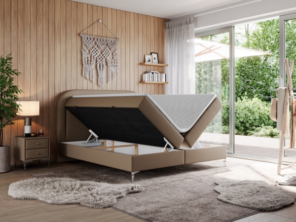 Boxspringbett, Schlafzimmerbett, Bettkasten - EIRA -180 x 200 cm - Braun Kunstleder - H3 Bild 2