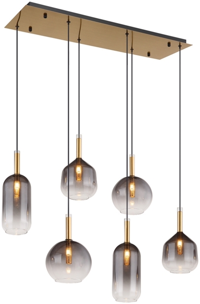 Hängeleuchte, Höhenverstellbar, Glas, rauch, messing, L 85 cm