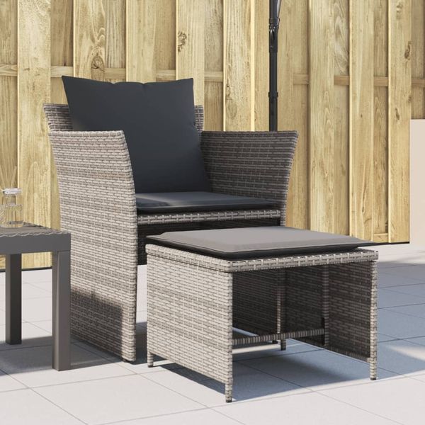 vidaXL Gartenstuhl mit Fußhocker Grau Poly Rattan 368618