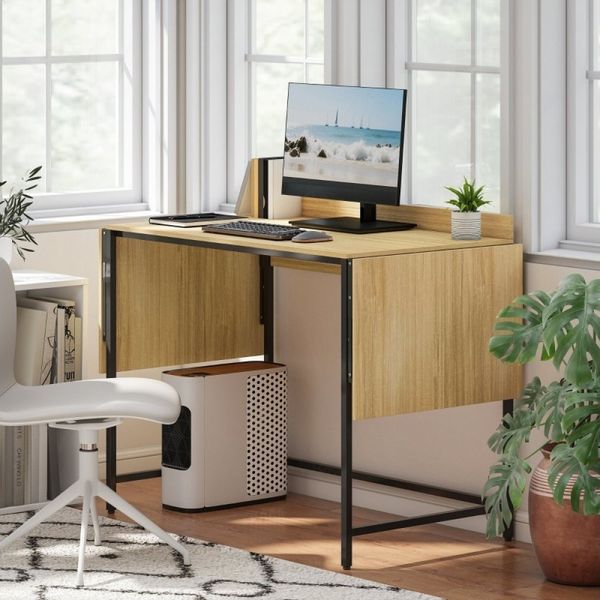 BBWL Klapptisch Klappbarer Computertisch mit 2 Ausziehplatten 170 cm (Flexibler Home Office Schreibtisch aus MDF und Metall, stabiler mobiler Arbeitsplatz für Monitore und Zubehör)