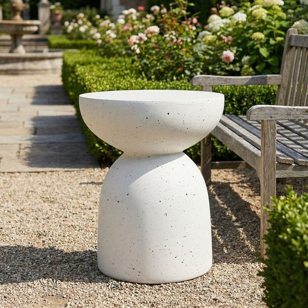 Merax Gartentisch Outdoor Beistelltisch aus MgO, Travertinoptik (1-St, B45xH52.5cm), Wetterfest Balkontisch Groß Couchtisch für Innen- und Außenbereich