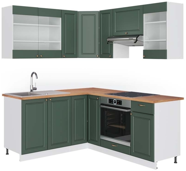 Eckküche Fame-Line Grün-Gold Landhaus/Weiß 190 x 60 cm , AP Eiche Vicco