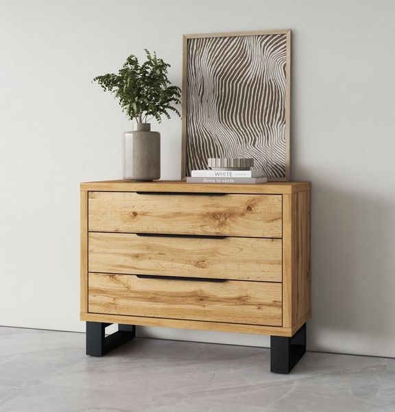 Home affaire Schubkastenkommode Bronne, 99,5x83x45cm Kommode, Metallgriffe, Füße in Kufenform, Sideboard 3 Schubladen, Schlafzimmerkommode