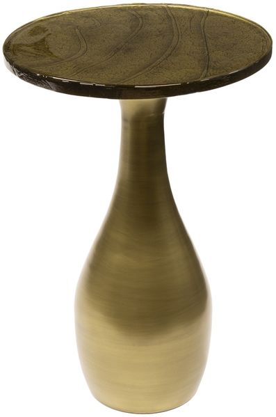 Beistelltisch Klidun Tropfen Glas und Metall, modern rundes Design, Antikgold, Größe M