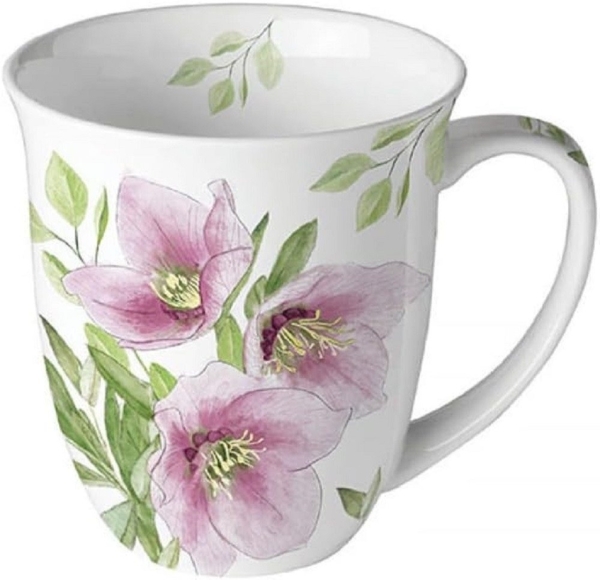 Ambiente Luxury Paper Products Becher Porzellan Frühling / Herbst / Sommer / Winter Kollektion, Porzellan Becher, Helleborus - Christrosen, Schneerosen, Winter Blumen Motiv, Mug Kollektion / Ideal als Geschenk