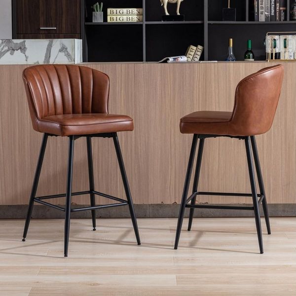 WAHSON OFFICE CHAIRS Barhocker 2er-Set PU-Leder Barhocker mit Metallbeinen