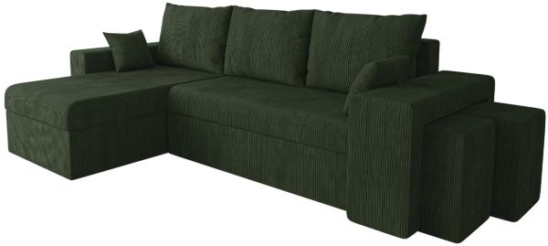 Ecksofa Papani Cord mit 2 Polsterhocker, Bettkasten, Schlaffunktion (Farbe: Poso 14)