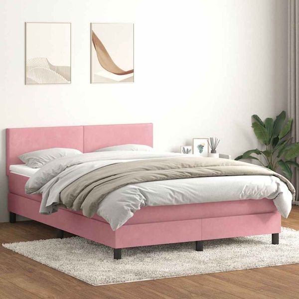 vidaXL Boxspringbett mit Matratze & LED Rosa 160x220 cm Samt 3316748